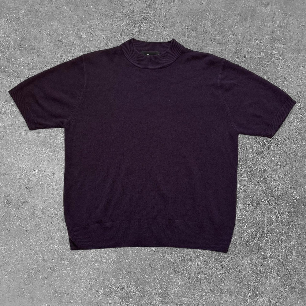 Sag Harbor Petite Womens Small Purple Short Sleeve Mock Neck Acrylic Sweater